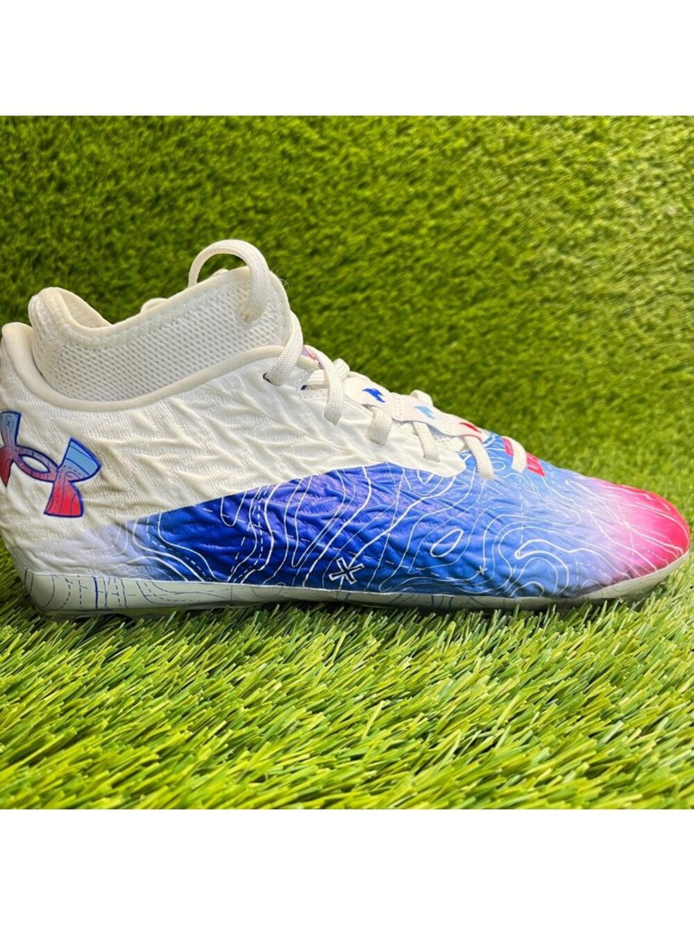 Under Armour Spotlight Clone 4 MC TX Mens Size 8.5 Blue White Football Cleats